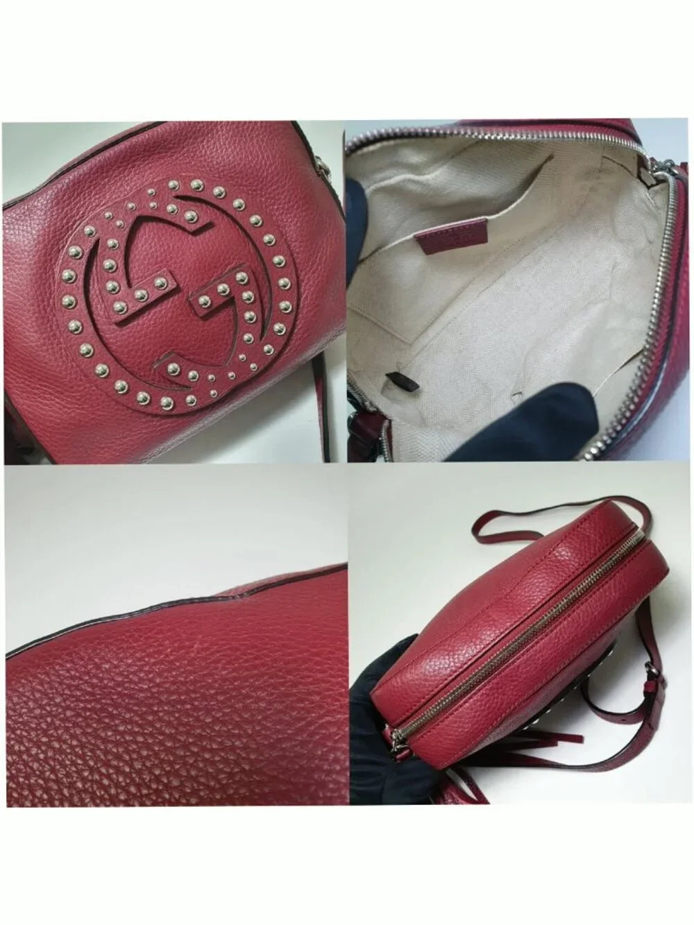 Authentic Gucci Soho Studded Red Leather Disco Crossbody Bag GG Logo - Picture 8 of 12